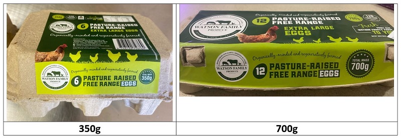 Watson Family Produce Pasture Raised Free Range Eggs 350g and 700g